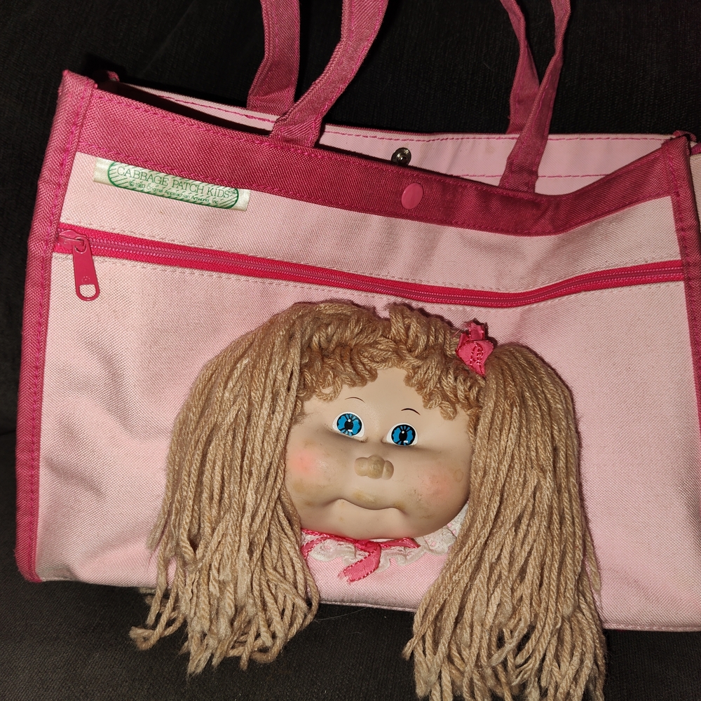 Pink Tote Bag with Cabbage Patch Doll Face Design